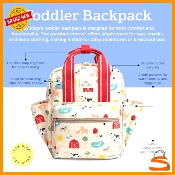 Toddler Backpack with Adjustable Straps, Wipeable Lining, 4 Pockets